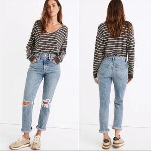 Madewell Roadtripper Boyjean Slim Leg Cadell Wash Ripped Edition Boho Size 28P